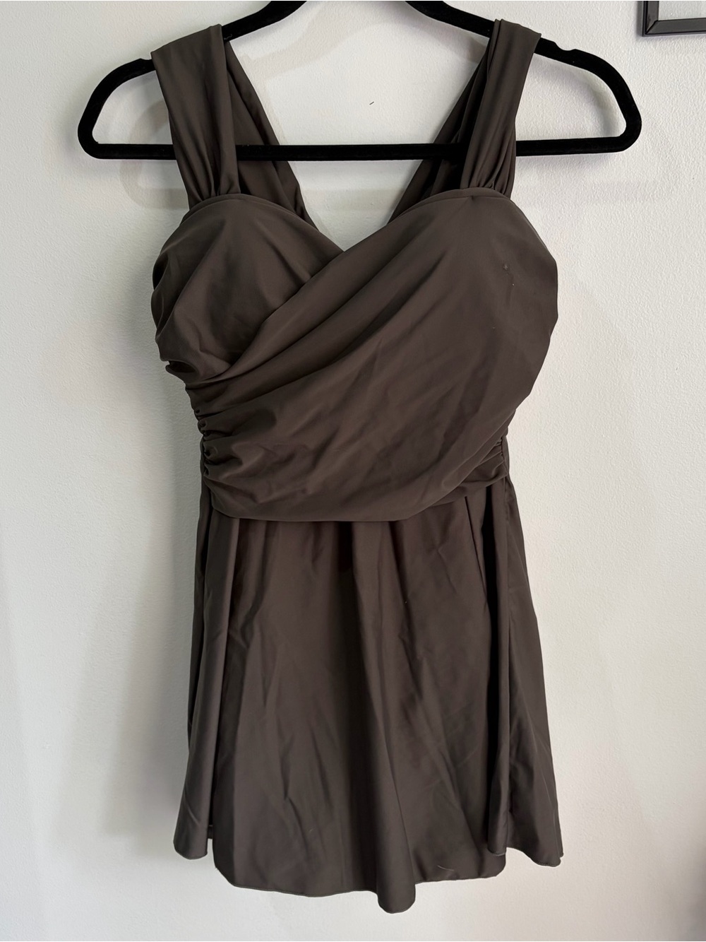 Wide-Strap Brown Mini Dress with Draped Bodice bathing suit